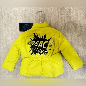 Young Versace Baby Jacket, Size 6M, Yellow Puffer Coat, Logo Print, Italy, NWT